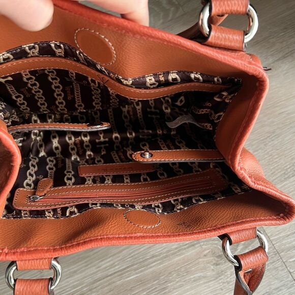 90’s Y2K Tignanello Leather Pumpkin Orange Pumpkin Spice Pebbled Shoulder Bad - Picture 5 of 16